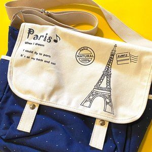 Paris France Eiffel Tower Canvas Messenger Satchel Bag